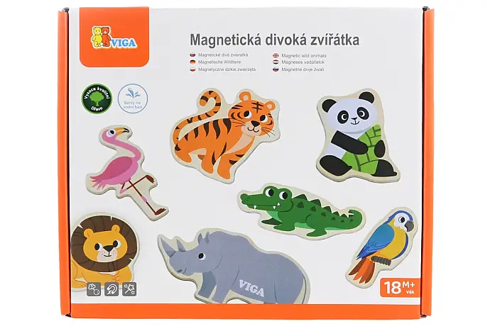 Dřevěné magnety 20 ks - divoká zvířátka v české krabici