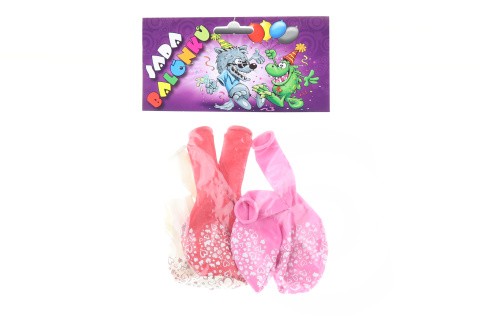 Balonky kulatý s potiskem srdce, sada 6 ks - bílá, růžová, červe