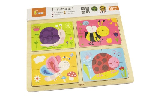 Dřevěné puzzle 4v1 - hmyz