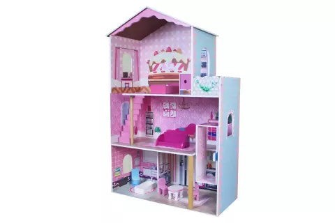 Dřevěný domeček pro panenky 107 cm s posuvným výtahem a nábytkem