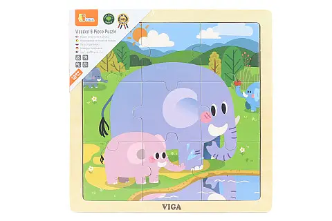 Dřevěné puzzle 9 dílků - sloni