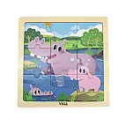 Dřevěné puzzle 9 dílků - hroši
