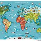 Dřevěná mapa světa s tabulí v českém jazyce