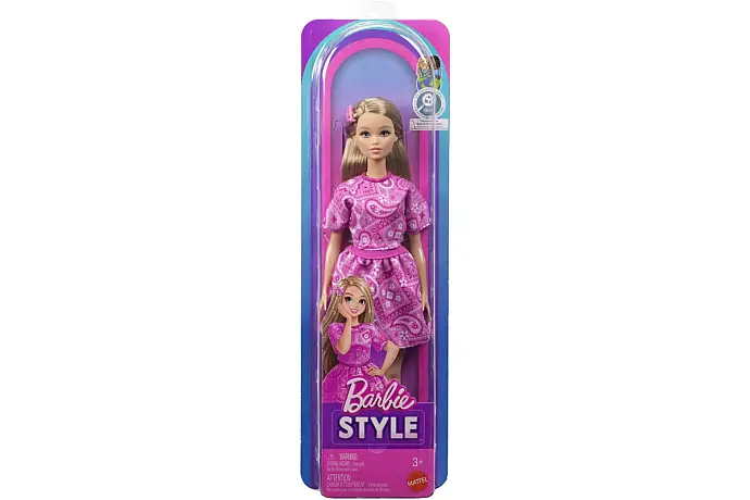 Barbie Fashionistas Modelka v šatech s růžovým paisley vzorem JJ