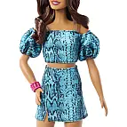 Barbie Fashionistas Modelka v topu a sukni s petrolejovým potisk
