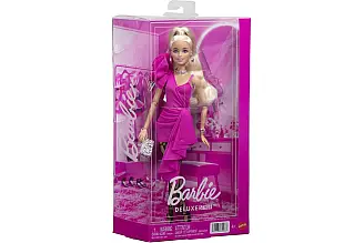 Barbie Deluxe Style Modelka v růžových šatech s volánem JJN73