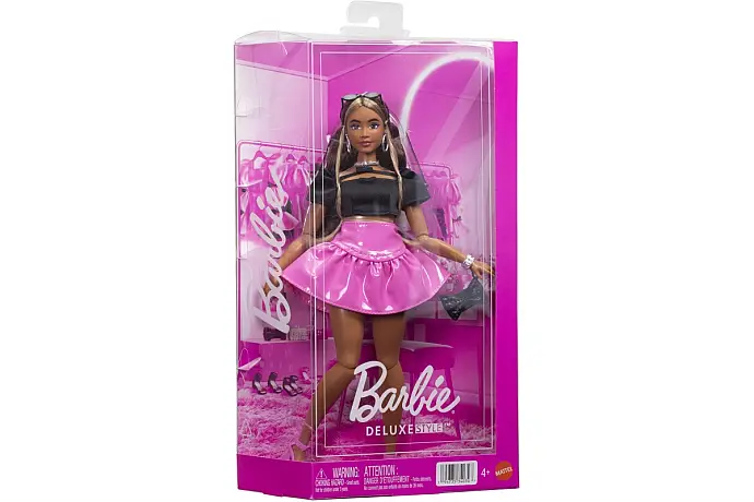 Barbie Deluxe Style Modelka v černém topu a růžové sukni JJN74