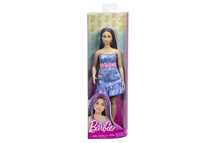 Barbie modelka - modré šaty s motýlky HYT89