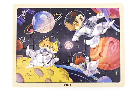 Dřevěné puzzle - zvířátka ve vesmíru 24 dílků