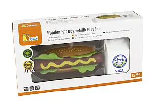 Dřevěná sada hotdog a mléko